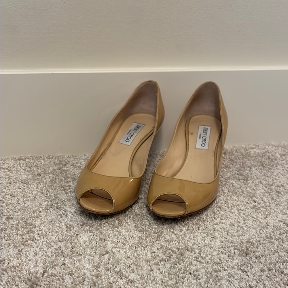 Jimmy Choo Tan Peep Toe Heels